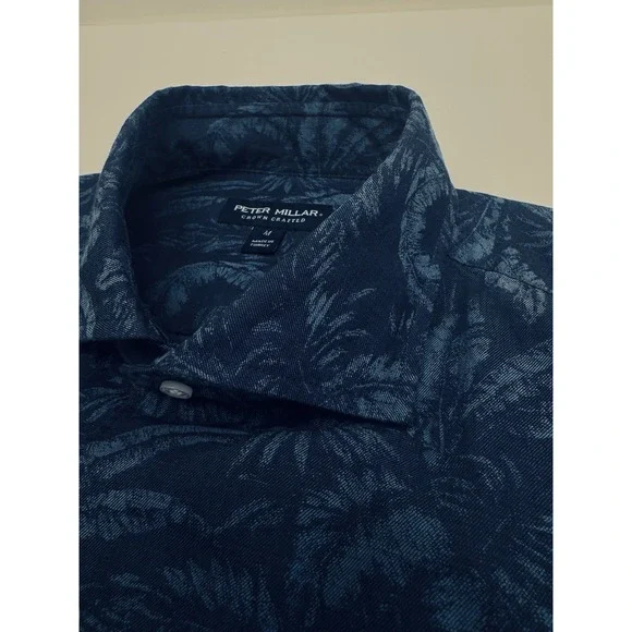 NWT Peter Millar MARIUS Crown Crafted S/S Casual Sport Shirt IND Blue LARGE $200 - Picture 4 of 12